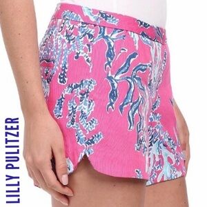 Lilly Pulitzer Capris Pink Samba Adie Blue Ocean Coral Shorts Size 00 EUC